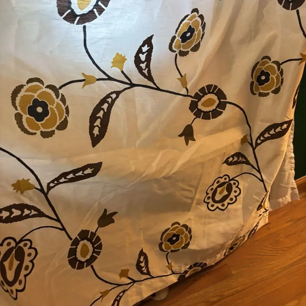Pier 1 Imports West End Window Curtain Panels Floral Boho Cream Gold Brown Set 2